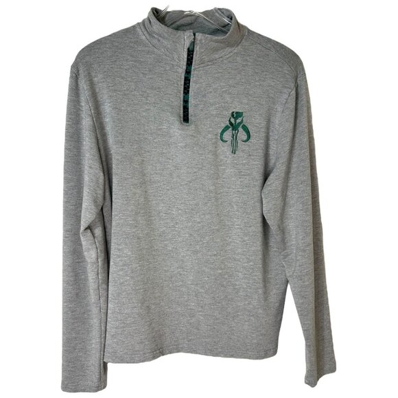 Star‎ Wars Mandalorian Embroidered Gray 1/4 Zip Long-Sleeve Shirt - Size Small - Picture 1 of 6